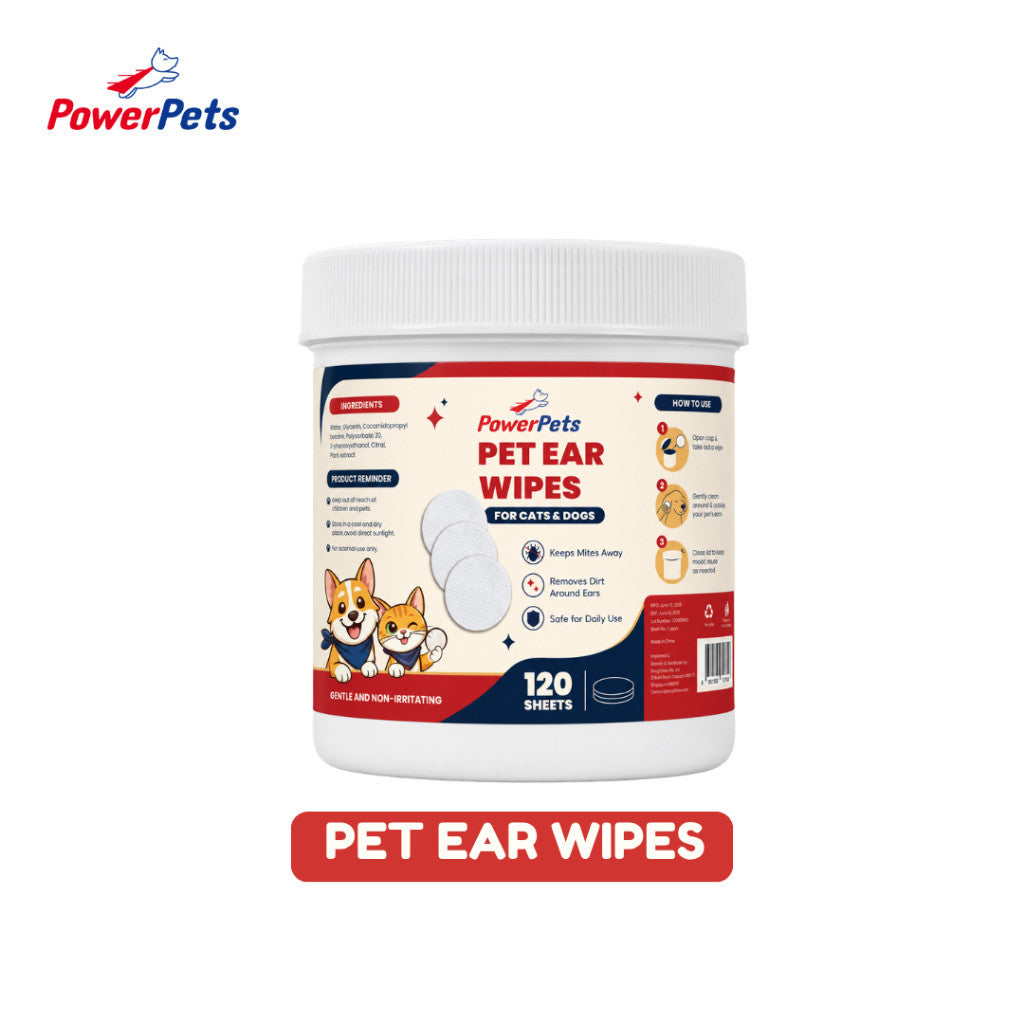 PowerPets Pet Wipes - Eye Wipes, Ear Wipes, Dental Finger Wipes & Ear Swab for Dogs & Cats Ear Wipes (50pcs)
