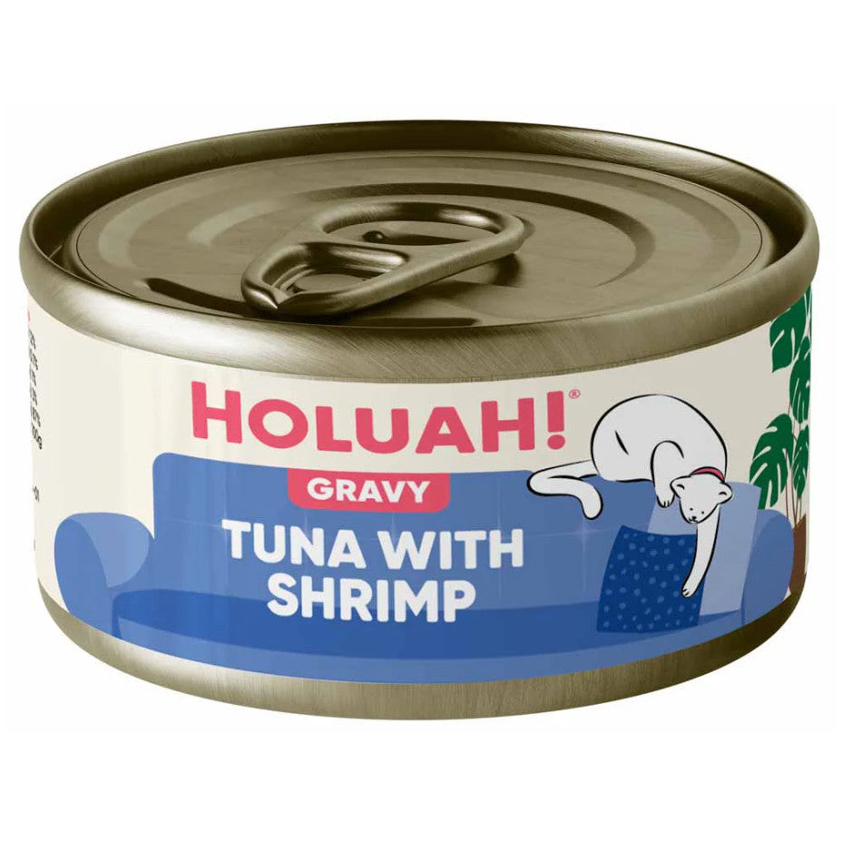 Holuah Tuna in Gravy Can Cat Food 80g - Tender Tuna Chunks Complete & Balanced Food for Cats Tuna w Shrimp