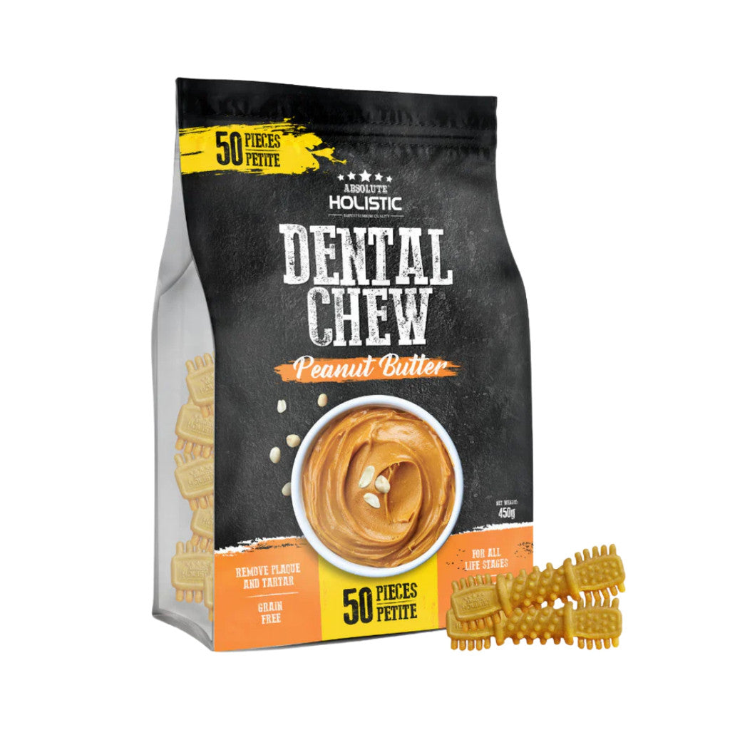 Absolute Holistic Dog Dental Chew Jumbo Pack 450g & 500g - Oral Treats For Dog Peanut Butter Petite 50s