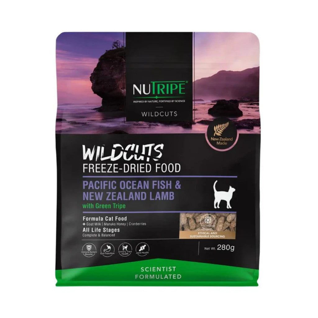 Nutripe WildCuts Freeze-Dried Cat & Dog Food With Green Tripe 280g 380g - NZ Grass-Fed Meat & Fish CAT Fish Lamb 280g
