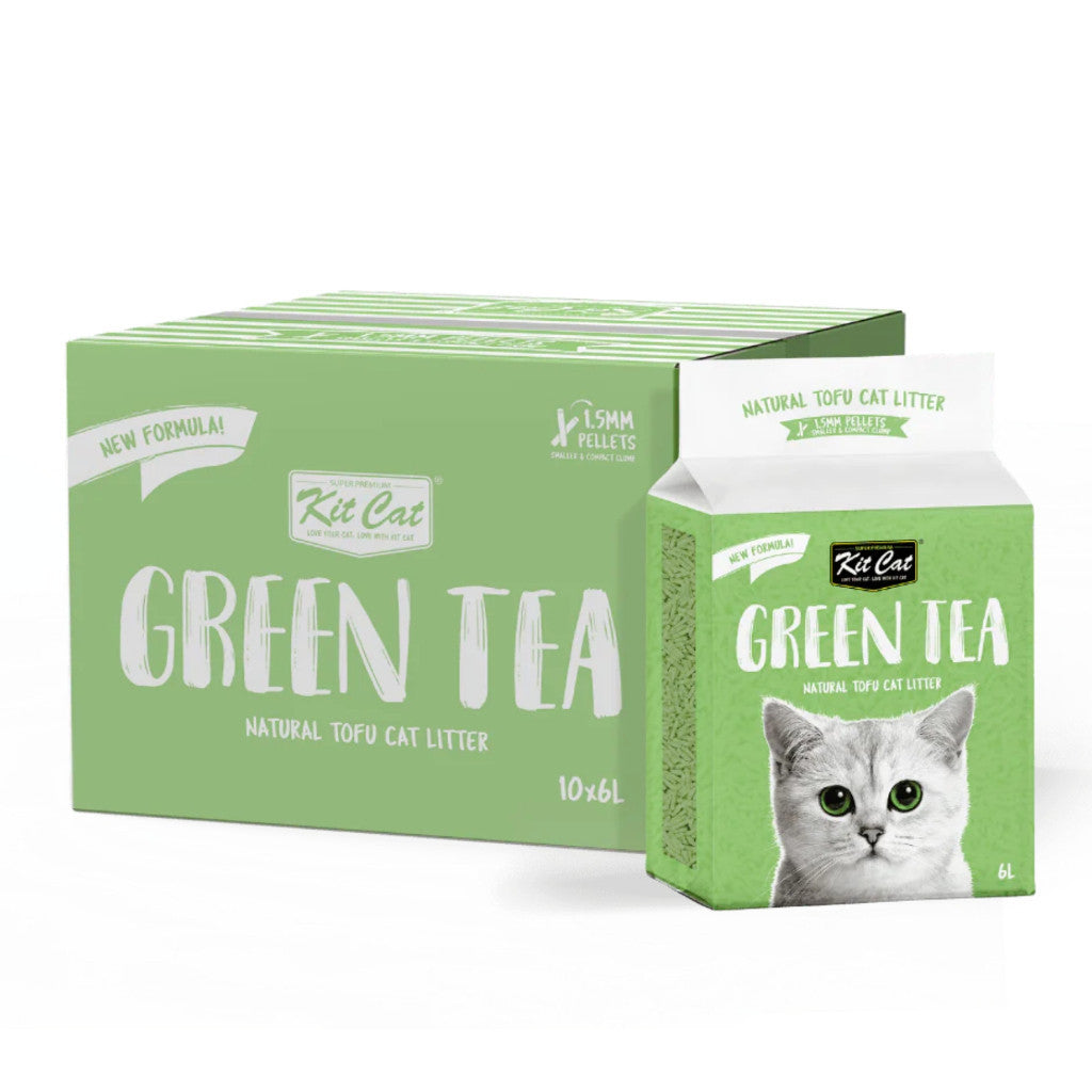 [Bundle of 10] Kit Cat Natural Tofu Cat Litter 6L - 1.5mm Quick Clumping Low Dust Odor Control Green Tea