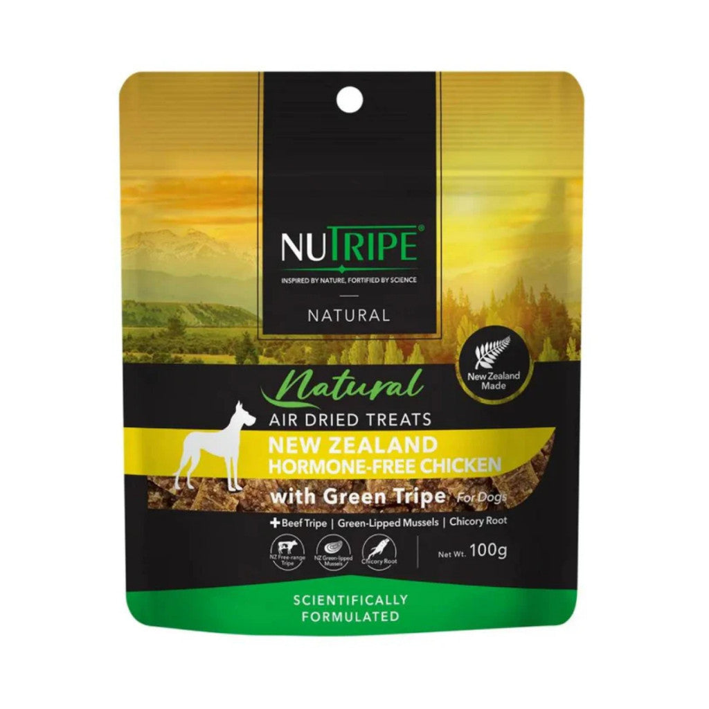 Nutripe Natural Air-Dried Dog Treats With Green Tripe 100g - Premium NZ Grass-Fed Meat Dog Food Chicken