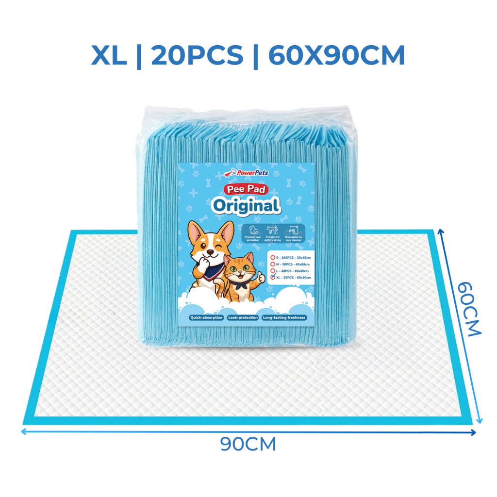[Bundle of 8] PowerPets Pet Pee Pad S-XL Size | 20pcs-100pcs – Leak-Proof Odor Control Absorbent Dog Training Pads XL 60x90cm 20pcs