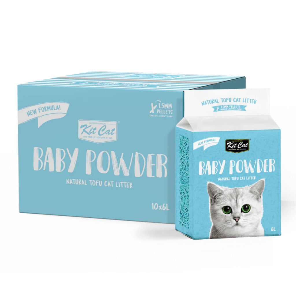 [Bundle of 10] Kit Cat Natural Tofu Cat Litter 6L - 1.5mm Quick Clumping Low Dust Odor Control Baby Powder