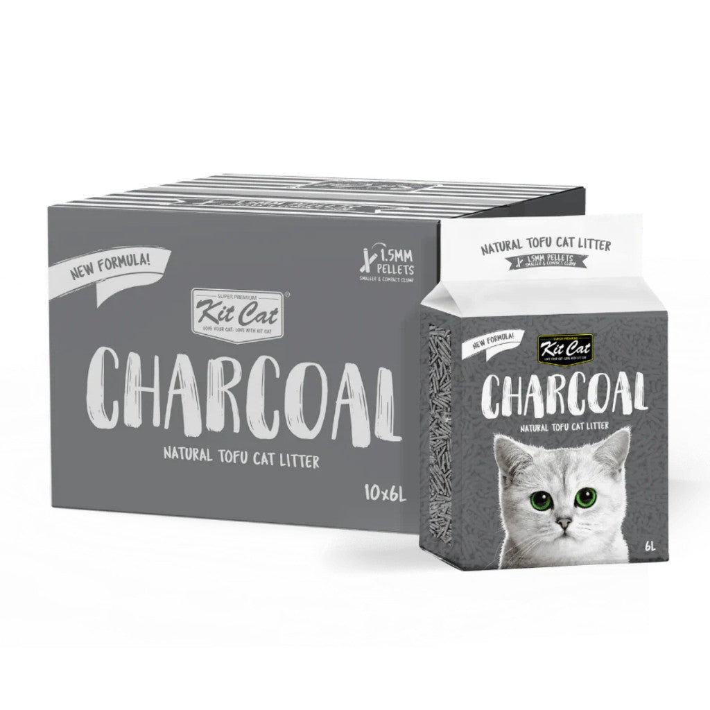 [Bundle of 10] Kit Cat Natural Tofu Cat Litter 6L - 1.5mm Quick Clumping Low Dust Odor Control Charcoal