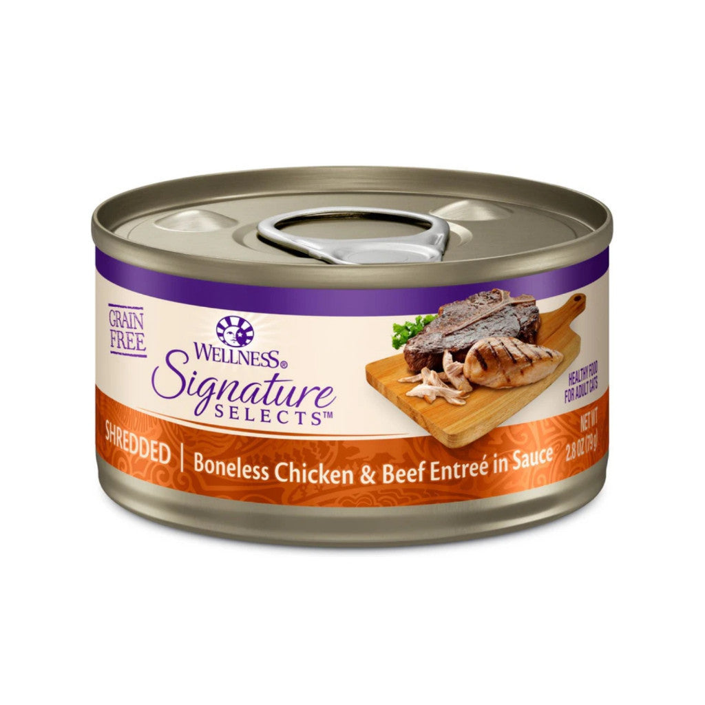 Wellness CORE Signature Selects Wet Cat Food 5.3oz / 5.5oz – Grain-Free, High-Protein Natural Recipe in Savory Broth Shredded Chicken Beef