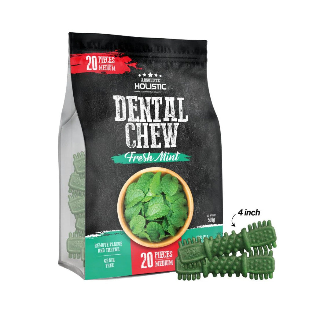 Absolute Holistic Dog Dental Chew Jumbo Pack 450g & 500g - Oral Treats For Dog Mint Medium 20s