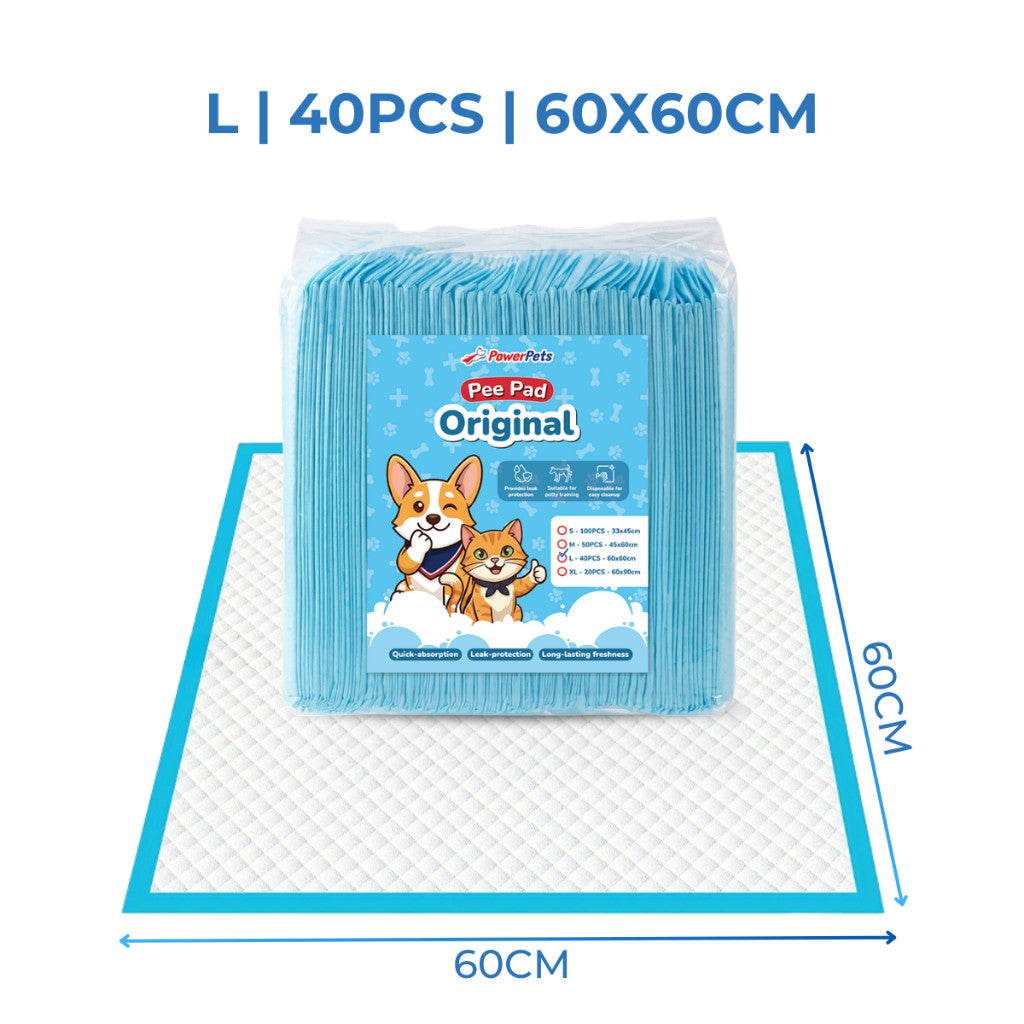 PowerPets Pet Pee Pad S-XL | 20pcs-100pcs – Absorbent Leak-Proof Odor Control Dog Training Pads Large 60x60cm 40pcs