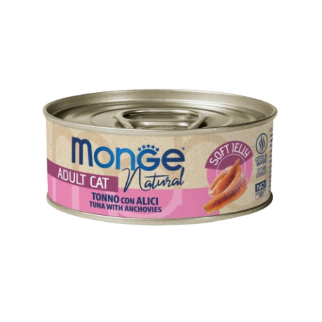 [Bundle of 24] Monge Cat Wet Canned Food 80g - Jelly | Natural | Delicate Tuna With Anchovies