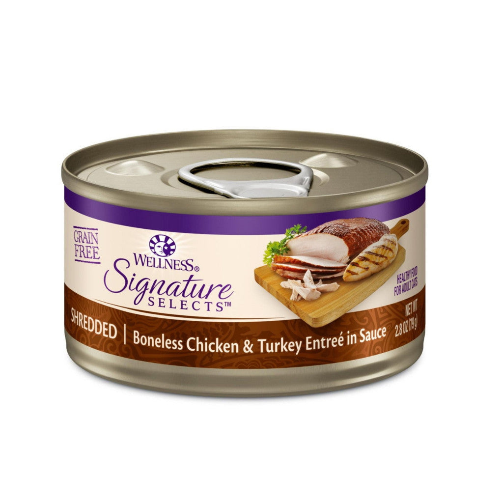 Wellness CORE Signature Selects Wet Cat Food 5.3oz / 5.5oz – Grain-Free, High-Protein Natural Recipe in Savory Broth Shredded Chicken Turkey