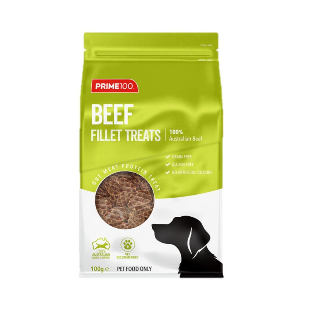 Prime 100 One Meat Protein Fillet Jerky Dog Treats 100g Beef