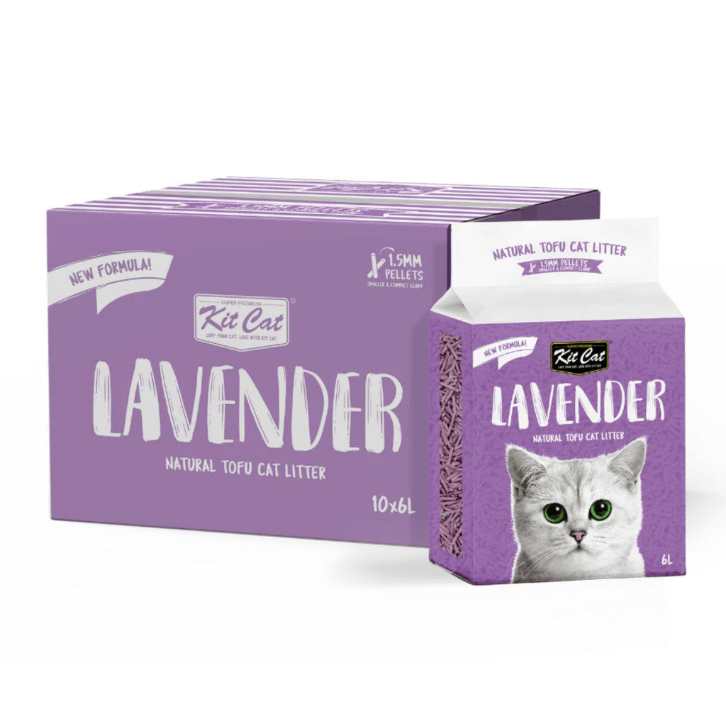 [Bundle of 10] Kit Cat Natural Tofu Cat Litter 6L - 1.5mm Quick Clumping Low Dust Odor Control Lavender