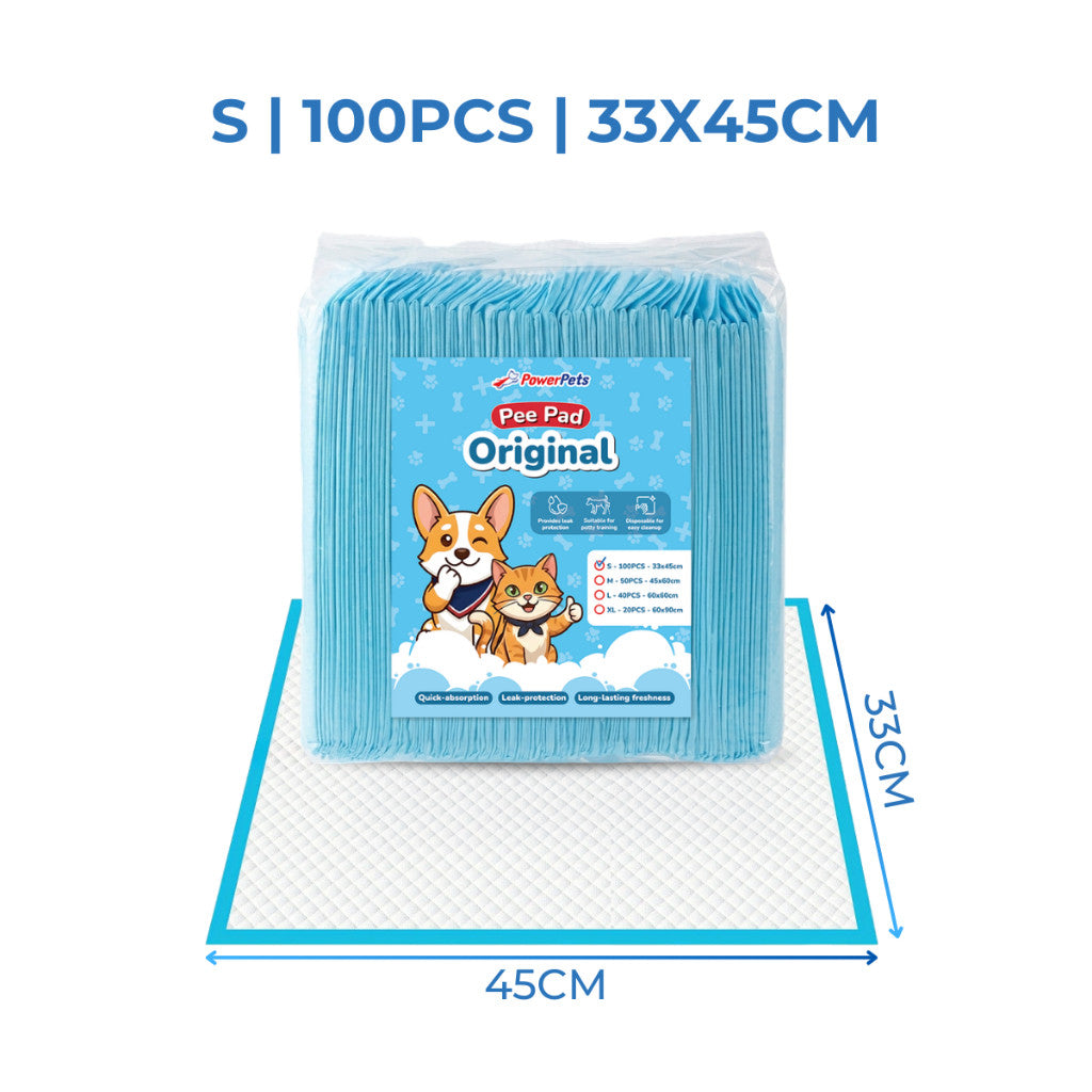 PowerPets Pet Pee Pad S-XL | 20pcs-100pcs – Absorbent Leak-Proof Odor Control Dog Training Pads Small 33x45cm 100pcs
