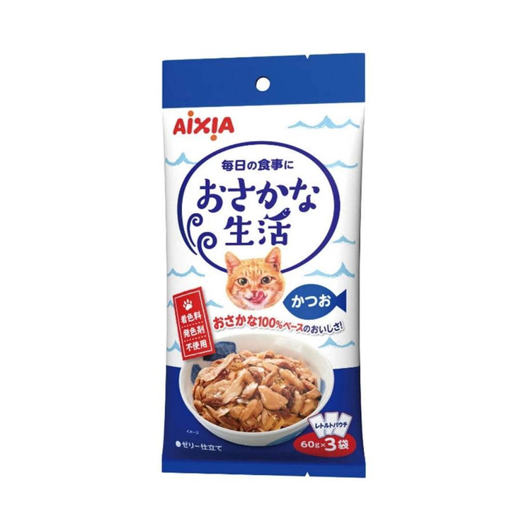 Aixia Fish & Meat Life Wet Cat Food 60g x 3 OS11 Skipjack Tuna