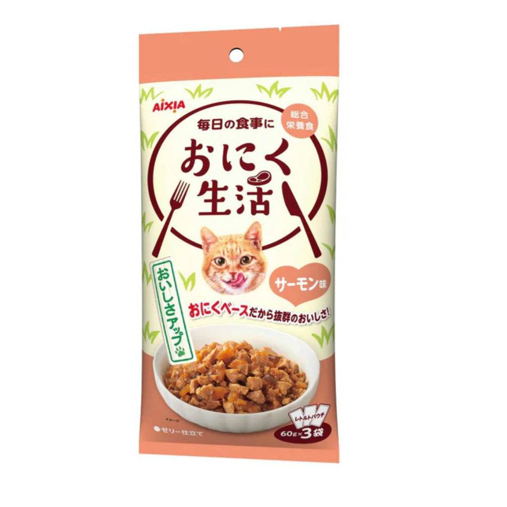 Aixia Fish & Meat Life Wet Cat Food 60g x 3 ON6 ML Salmon