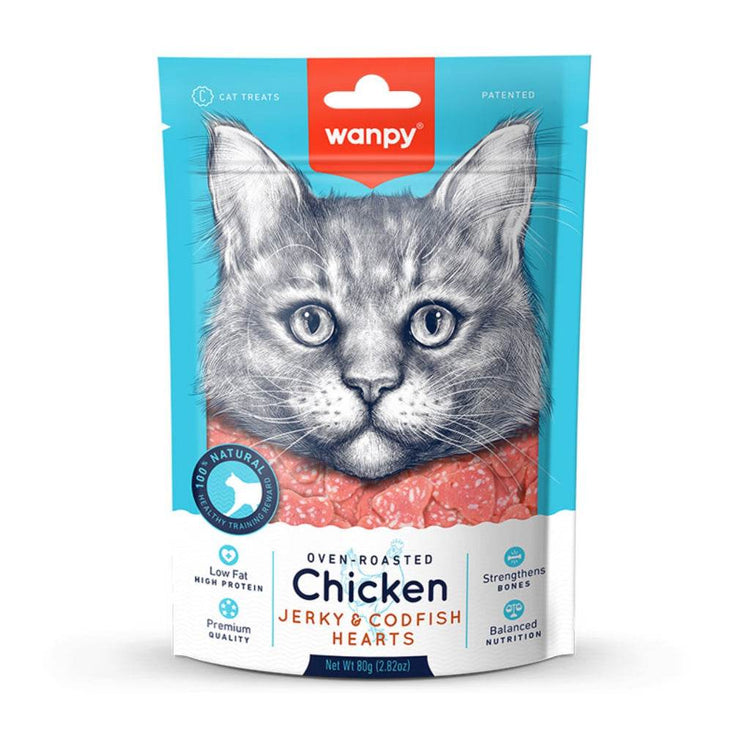 Wanpy Jerky Treats For Cats & Dogs ChickCodHeart Cat