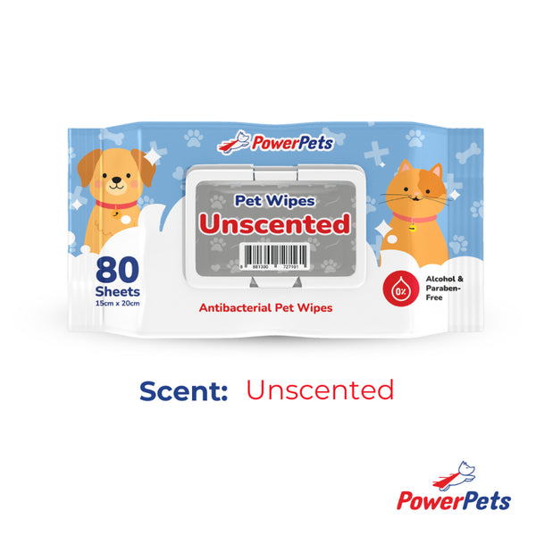 PowerPets Antibacterial Scented Pet Wet Wipes 80 Sheets – Alcohol & Paraben-Free, Gentle On Skin Unscented