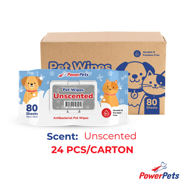 [Bundle of 24] PowerPets Antibacterial Pet Wet Wipes 80 Sheets – Alcohol & Paraben-Free, Hypoallergenic Unscented