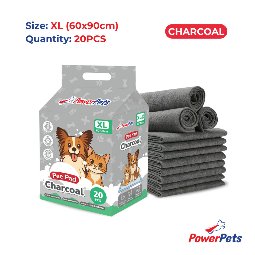 PowerPets Pet Pee Pad Original & Charcoal - Absorbent Odor Control Training Pad Sizes S–XL Char XL: 60x90cm 20s