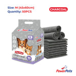 PowerPets Pet Pee Pad Original & Charcoal - Absorbent Odor Control Training Pad Sizes S–XL Char M: 45x60cm 50s