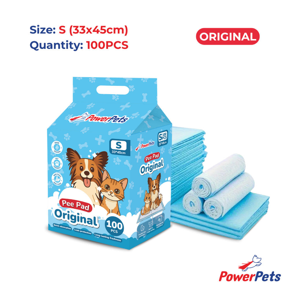 PowerPets Pet Pee Pad Original & Charcoal - Absorbent Odor Control Training Pad Sizes S–XL Orig S: 33x45cm 100s
